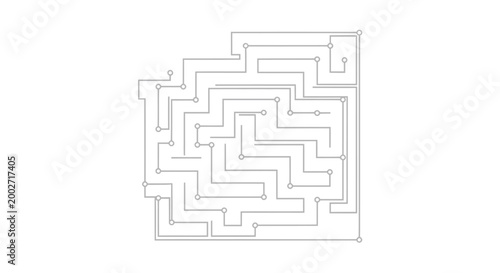 Abstract maze puzzle with intricate pathways and decision points on a white background