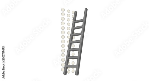 A simple gray ladder leaning against a wall with a dotted pattern, symbolizing progress, climbing, and reaching goals