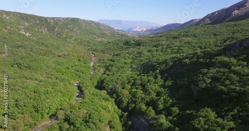 Aerial view of the forested Baška valley on Krk Island, Croatia