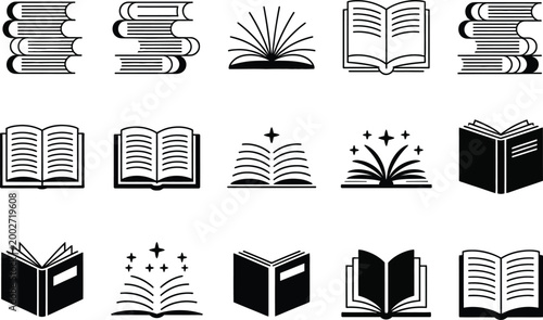 Collection of stylized book representing knowledge and literature