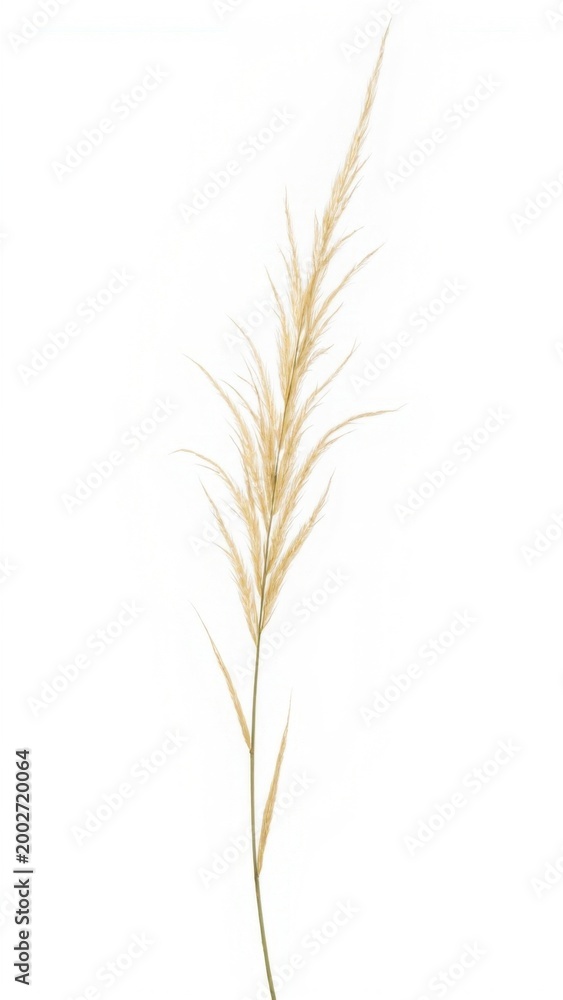 Fototapeta premium Close-up of a single dried reed on white background.