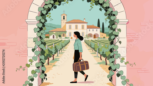 This gentle illustration showcases a column adorned with trailing ivy, evoking a sense of calm and natural beauty. Ideal for backgrounds, wellness con