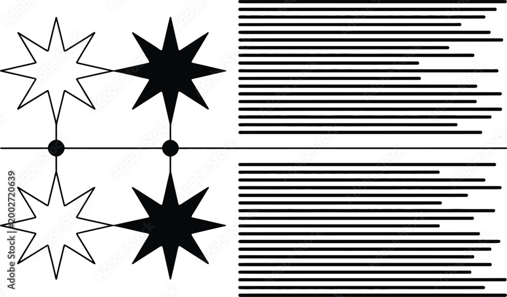 Fototapeta premium Geometric starbursts and horizontal lines: a minimalist abstract
