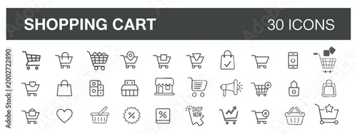Shopping cart icons present retail baskets in outline style.