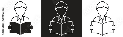 Reading book icon with thin and thick lines. Multi-series icon. Minimalist web icon. Vector illustration.