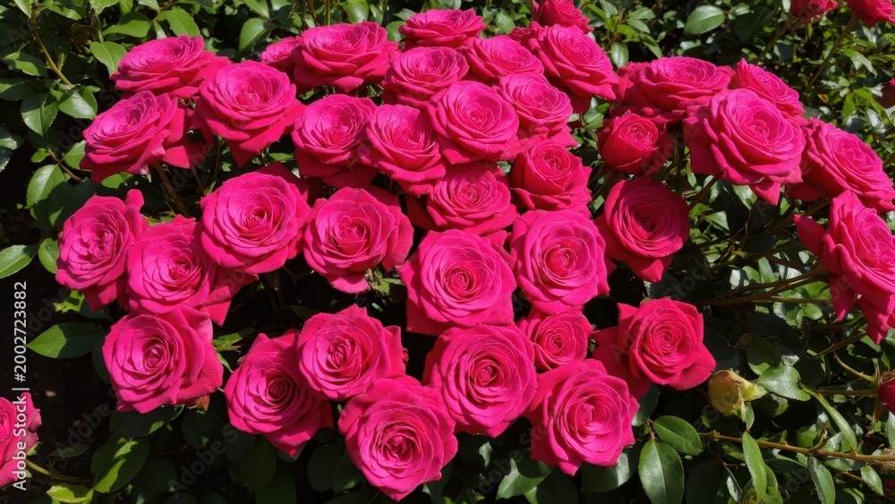 Obraz premium A vivid display of fresh, blooming pink roses in a garden.