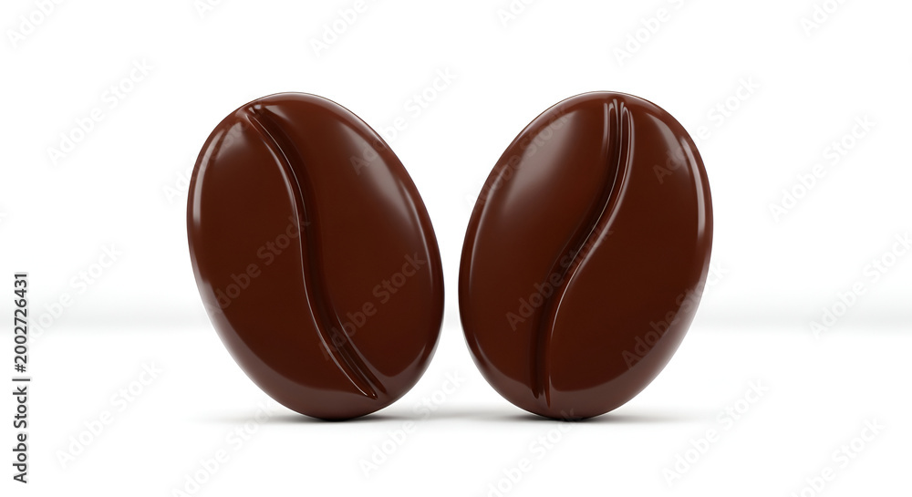Fototapeta premium Two Realistic Chocolate Coffee Beans on White Background.