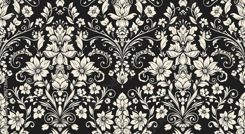 Tableau sur toile Seamless floral damask wallpaper with graceful curves and elegant composition