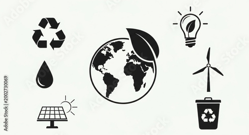 Eco Friendly Sustainable Green Energy Icons.
