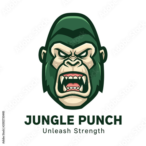 Angry gorilla face with open mouth.