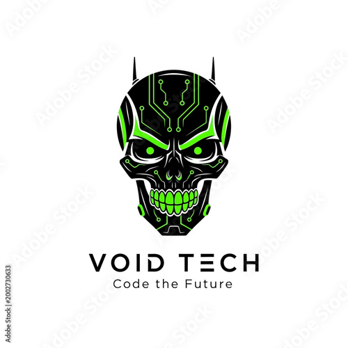 Cybernetic Skull Head with Green Circuits.