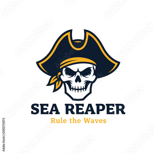 Pirate skull with pirate hat logo.
