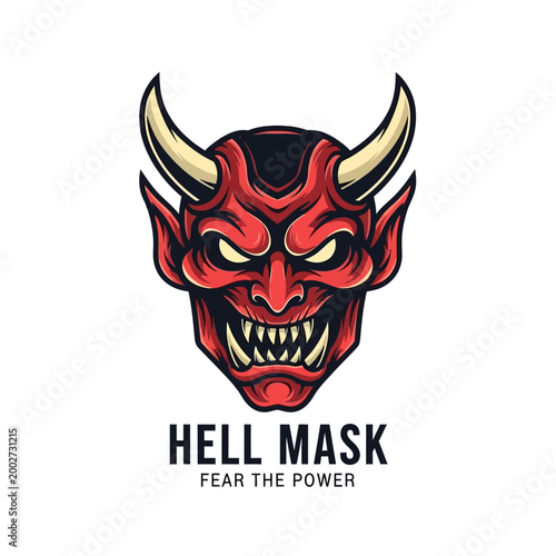 Quadro su tela Red Oni Demon Hell Mask Face.