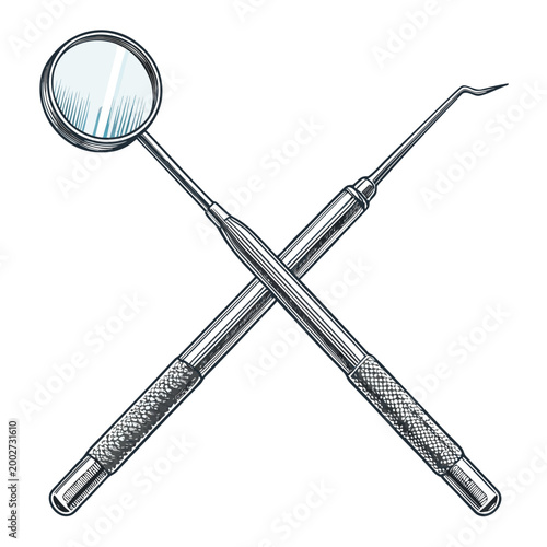 Beautiful Bold Stroke Dental Mirror And Probe Crossed Professional Photo