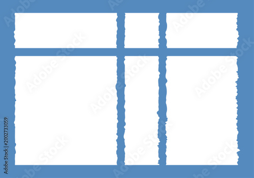 Piezas de papel rasgado de color blanco dispuestas sobre un fondo azul uniforme