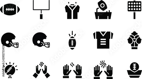 American football icons set isolated on transparent background a comprehensive collection of game elements