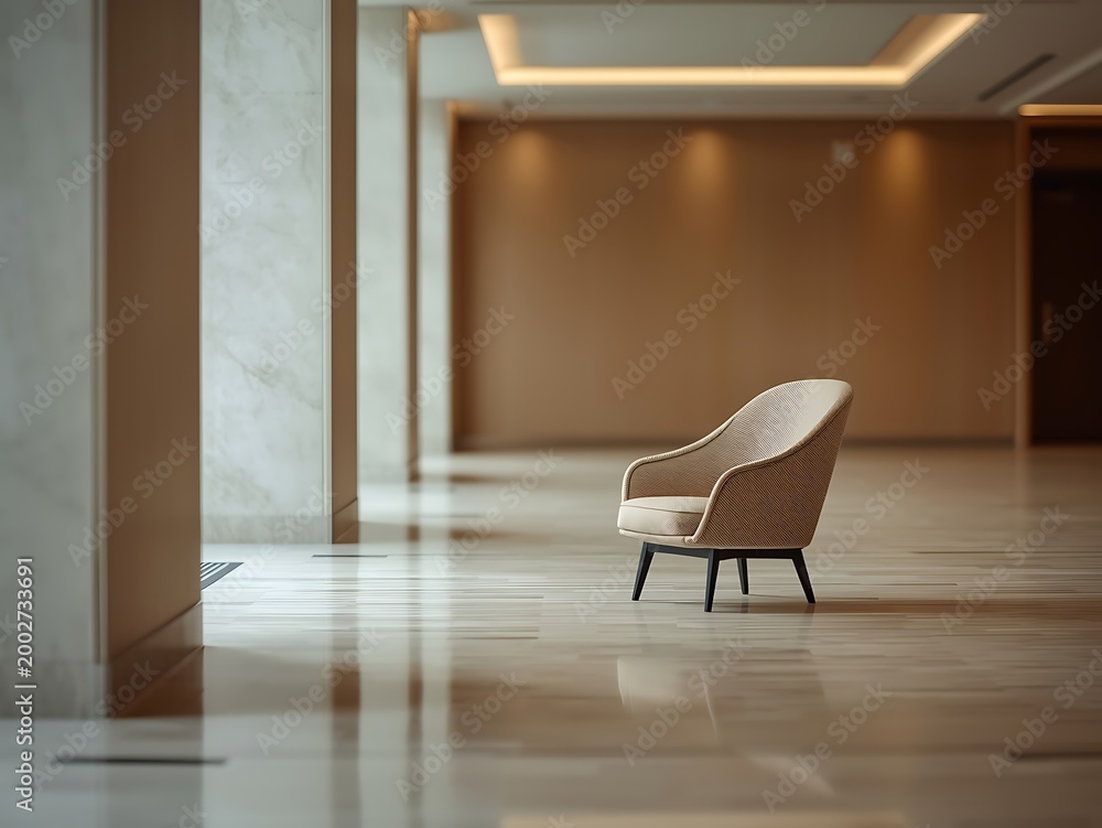 Fototapeta premium Generative Ai a solitary chair in a spacious modern lobby
