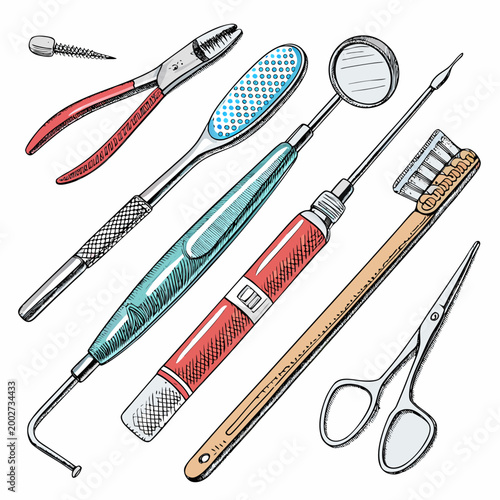 Crisp Bold Stroke Dentist Working Tools Layout Premium Digital Asset