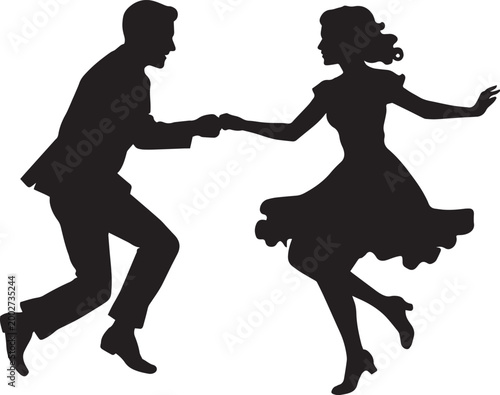 Silhouette illustration of a romantic couple dancing tango featuring two black figures in a passionate vector dance