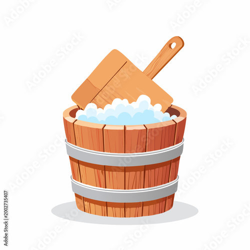 Wooden Sauna Bucket with Ladle and Foam
