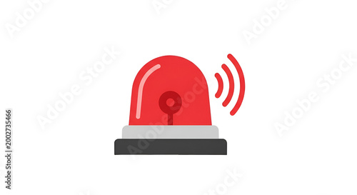 Red emergency flasher icon illustration; flashing siren graphic; alerting system design in cartoon style with sound waves on black background
