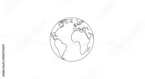 Global World Map Illustration with Linear Style, Planet Earth Outline