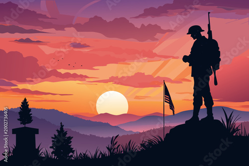 Dynamic Memorial Day With Soldier Silhou Professional Photo