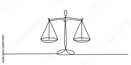 Continuous line drawing of a balance scale