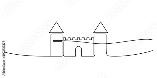 Continuous one line drawing of a castle