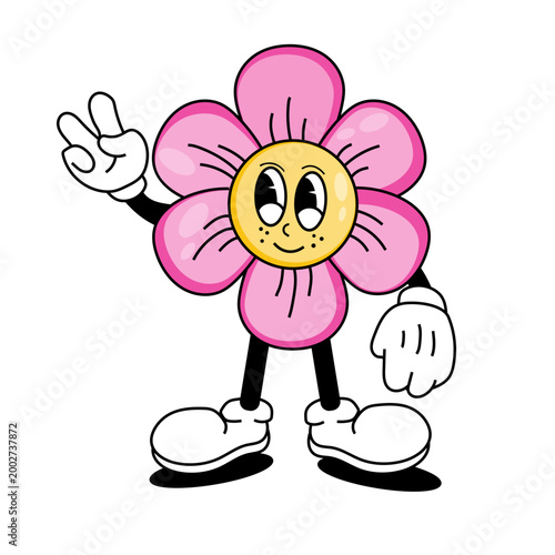 Animated Flower Character with Peace Sign
