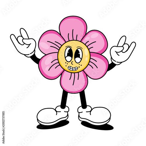 Cartoon Flower Character with Hand Gestures