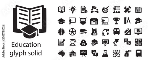 Containing school, university, learning solid icons collection