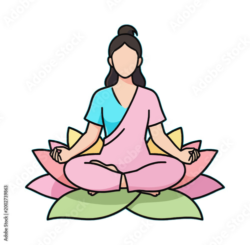 Meditating Woman Seated in Lotus Position Vector Icon