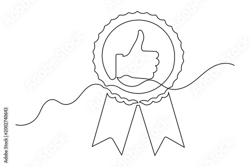 Thumbs up achievement badge continuous one line art simple minimalist symbol