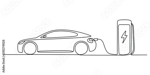 Electric car charging station, continuous line drawing