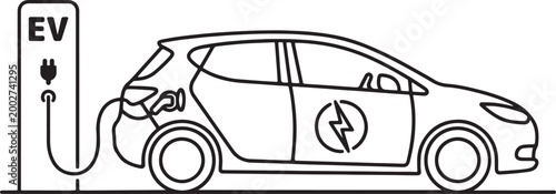 electric car charging station line art ev vehicle charging outline vector illustration