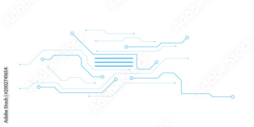 AI circuit board background vector with wires, chip and electronic component illustration. Digital technology design for AI innovation, web banner and presentation template.