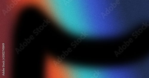Photos Vibrant abstract digital background showcasing a dynamic gradient blend of warm reddish-orange, serene cyan, and deep blue hues, featuring a subtle grainy texture and intriguing dark shadowy areas