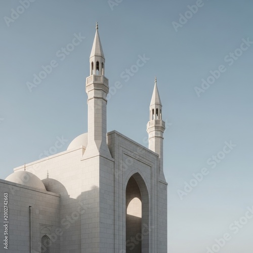 Tapety artystyczne White mosque side structure with two minarets and domes