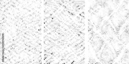 Grunge texture set backgrounds with scratched and distressed vector patterns for design and decoration