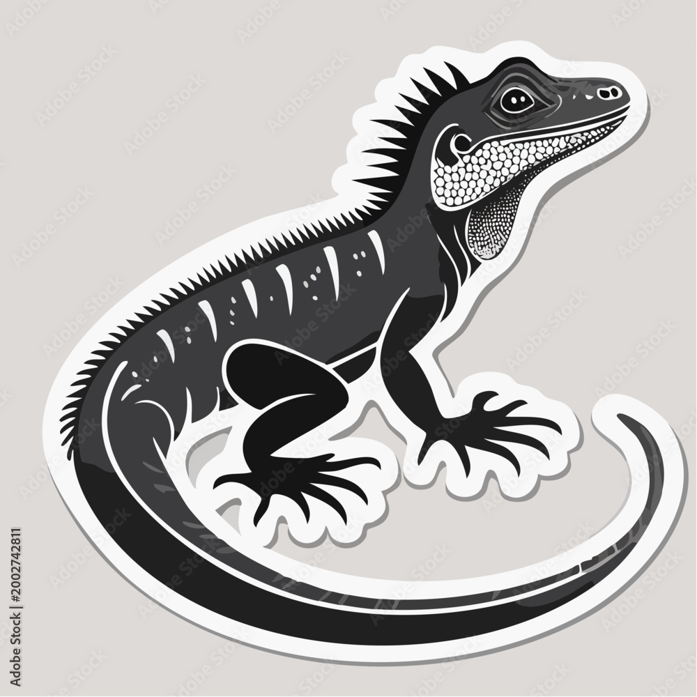 Fototapeta premium Stylized Illustration of a Black Lizard with Spikes