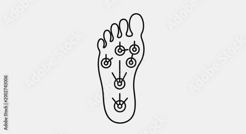 Scientific diagram showing key reflexology and acupressure points on a human foot for holistic health and therapeutic wellness treatments.