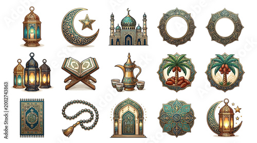 Islamic decorative circular emblems feature cultural symbols and motifs in a collection.