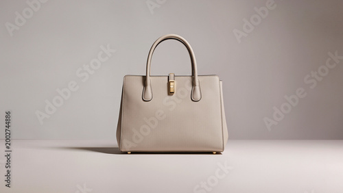 Elegant beige leather luxury handbag.
​Sophisticated tote with gold hardware.
​Minimalist designer purse studio shot.
​Classic structured cream fashion accessory.
​High-end leather bag on white.