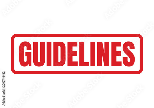 Red rectangular stamp imprint featuring the word guidelines in bold capital letters on white surface