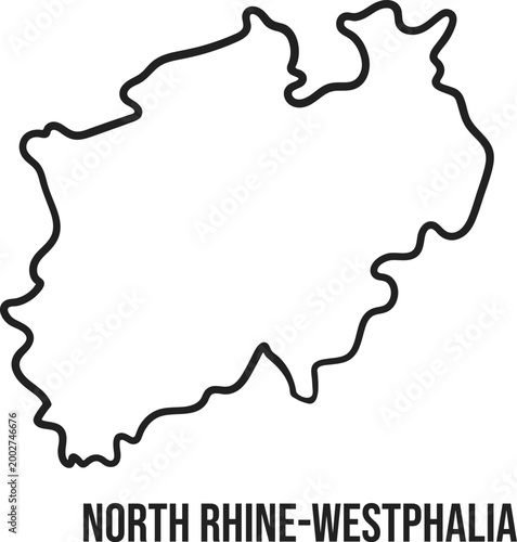 North Rhine-Westphalia State Simplified Map Outline, Germany, Minimal Black Vector, Isolated on Transparent Background