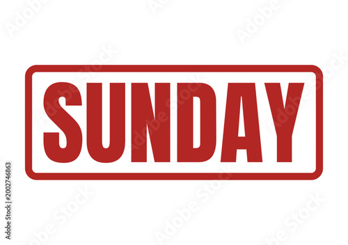 Red rubber stamp impression containing the bold text sunday for calendar marking or event scheduling and planning