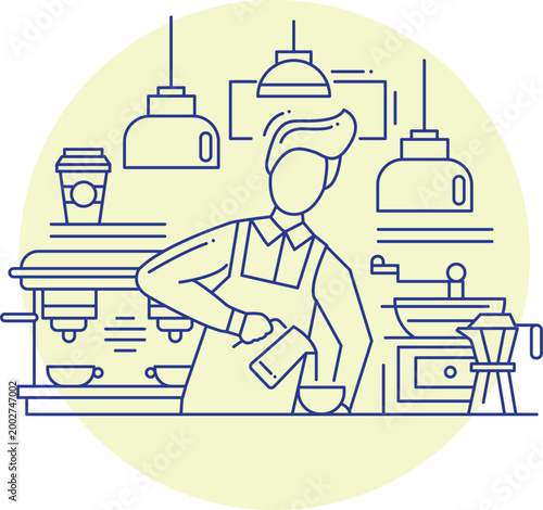 Barista Relaxing Behind Coffee Table