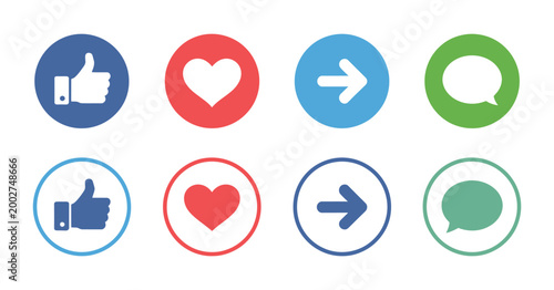 Like share comment love icon, social media buttons graphics, heart repost symbols, engagement interface concept, vector illustration