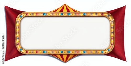 Vintage Circus Sign with Bright Lights and Red Fabric Background